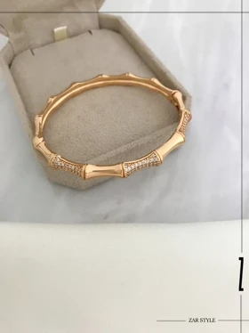 دستبند زنانه بنگل بامبو نگین‌دار