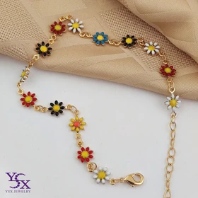 پابند زنجیری طرح بابونه رنگی با روکش طلا برند YSX