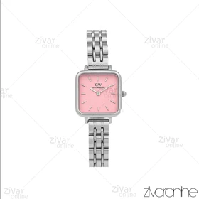 ساعت دنیل ولینگتون زنانه مربعی نقره ای صفحه صورتی خطی 107124