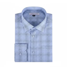پیراهن مردانه رسمی چهارخونه آبی روشن C40