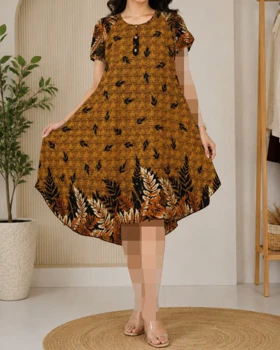 پیراهن زنانه کوتاه خارجی نخی H7618 (قهوه ای)