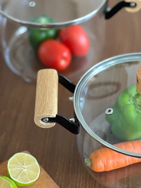 قابلمه پیرکس دسته بامبو