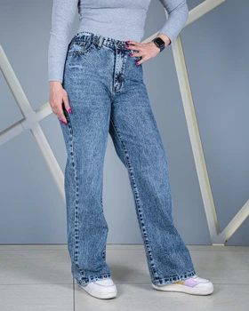 شلوار نیم بگ آبی رندوم زنانه قد 105 Semi-Baggy Random Blue Jeans - کد 60700