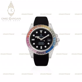 ساعت مچی رولکس یات مستر قاب دورنگین بند و صفحه مشکی Rolex Yacht Master