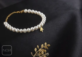 دستبند استیل مروارید برگ