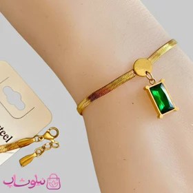 دستبند زنانه هرینگبون با آویز سبز مستطیل کد 1849