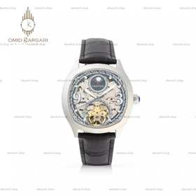 ساعت مچی کارتیه صفحه اسکلتون بند چرمی مشکی Cartier