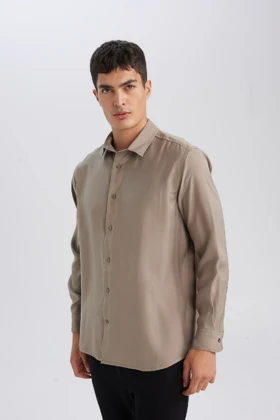 Relax Fit یقه پولو Twill Modal Blend Basic ساده پیراهن آستین بلند D3376ax24au D3376AX24AU