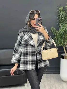 پالتو چهارخونه تک دکمه بغل چاک