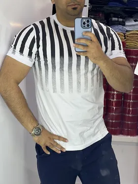 تیشرت سفید راه راه مشکی بسیار شیک