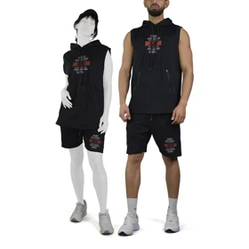 ست رکابی کلاهدار و شلوارک اسپرت یو اف سی مدل HS-3H1337 مشکی