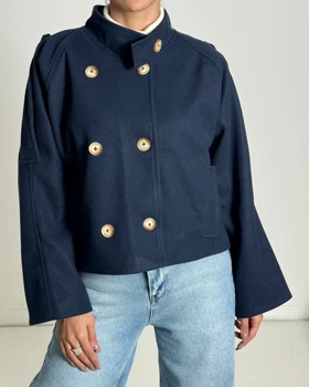 ترنچ کت یقه دکمه کد 100159 (سرمه ای)