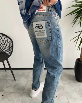شلوار مام فیت ابی وسط ساده BALENCIAGA