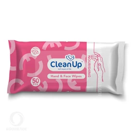 دستمال مرطوب دست و صورت CLEAN UP رطوبت رسان پوست 50 عددی