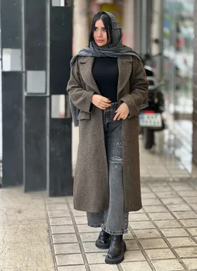 پالتو بلند بغل چاک‌دار کد 719