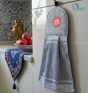 آویز حوله ای آشپزخانه طرح قوری رنگ طوسی