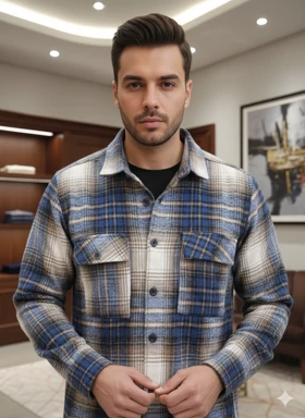 پیراهن پشمی چهارخونه از پارچه پشمی برس خورده با ترکیب رنگی خاص و جذاب _ کد890