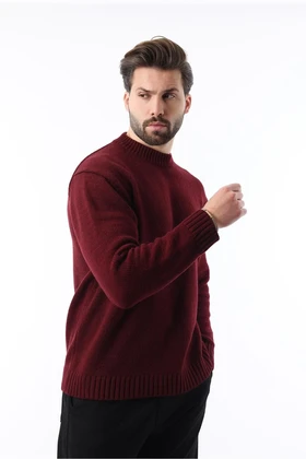 ژاکت بافتنی مردانه Claret Red Crew Neck Overfit E7402