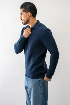 بافت آستین بلند یقه دار مردانه