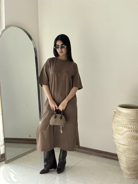 تیشرت پیراهنی ساده قهوه ای هیمه استایلیش