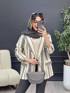 مانتو راه راه دو جیب نما تک دکمه