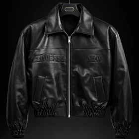 جکت چرم باکسی پایین کش مشکی چاپ داغی خور خفن اولد کد 48