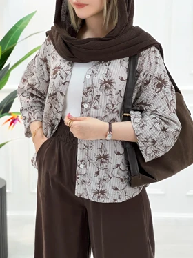 شومیز مانتویی راه راه کاتیا زنانه - شکلاتی