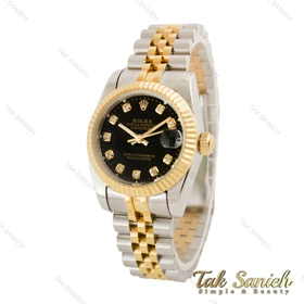 ساعت رولکس زنانه دورنگ طلایی صفحه مشکی Rolex-4531-M-L