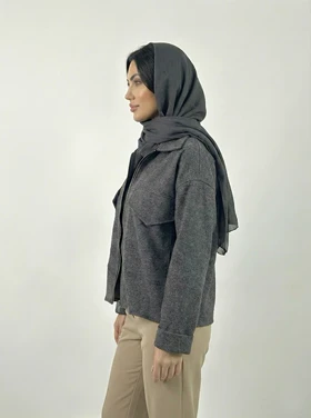 کت زنانه فوتر کوتاه رنگ مدادی دو جیب کد (8729)