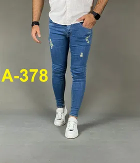 شلوار جین مردانه آبی زاپ‌دار کد A-378