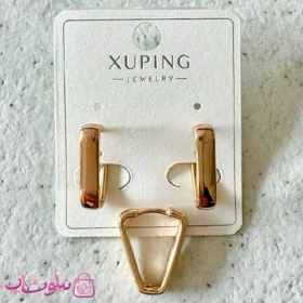 گوشواره زنانه ژوپینگ مدل مستطیل آینه ای طلایی کد 2391