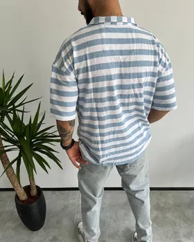 پیراهن رینگر پنبه استین کوتاه PULL&BEAR سفید ابی اسمونی