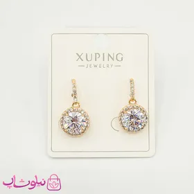گوشواره آویز زنانه ژوپینگ نگین‌دار طلایی