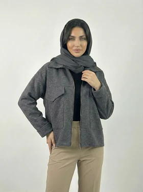 کت زنانه فوتر کوتاه رنگ مدادی دو جیب کد (8729)