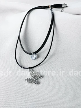 گردنبند چوکر چرمی با آویز نگین‌دار مدل پروانه