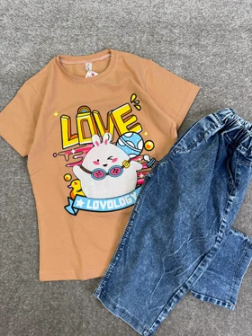 تیشرت شلوارک LOVE رنگی (ایراددار)