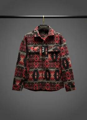 پیراهن پشمی باکسی طرح وینتیج قرمز مشکی ایرانی کد 867