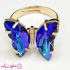 انگشتر زنانه طرح پروانه کریستالی آبی فری سایز