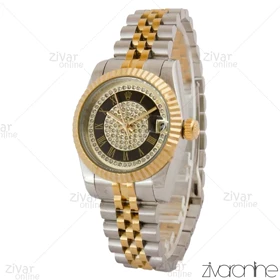 ساعت رولکس دیت جاست زنانه دورنگ طلایی صفحه نگین اعداد رومی 105114