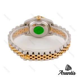 ساعت رولکس زنانه دیت جاست صفحه سبز اعداد یونانی نگین‌دار w-8444
