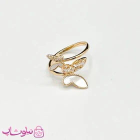 انگشتر زنانه ژوپینگ طلایی طرح پروانه سفید کد 2391