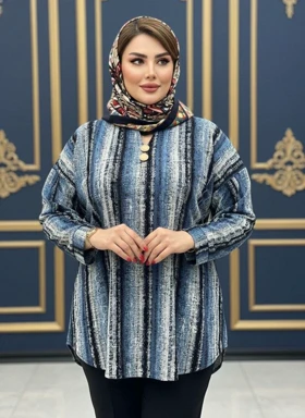 شومیز یقه کوبایی مدل ژانین کد 50287 (آبی)