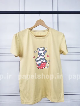 تیشرت نخ پنبه یقه گرد طرح پاندا و قلب