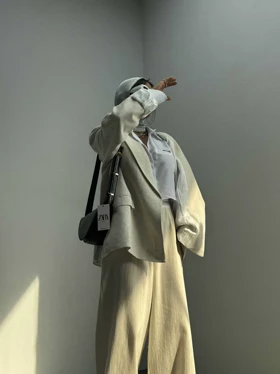 کت لینن طرح جیب