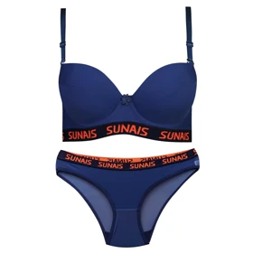 ست شورت و سوتین زنانه دکلته فنردار مدل پوش آپ سرمه ای کد 4626-4