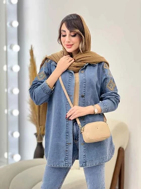 مانتو جین سرشانه گلدوزی 5414