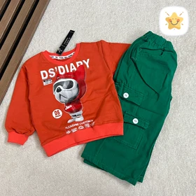 بلوز شلوار بگ کتان ( دختر و پسر ) جنس عالی برند ok خرس عینکی مناسب 1 تا 2 سال