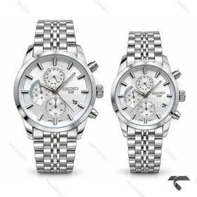 ساعت ست عروس داماد سیکو سه موتوره کرنوگراف استیل Seiko-11450-S