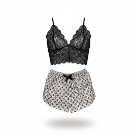 ست نیمتنه گیپور و شلوارک طرح لویی ویتون 006