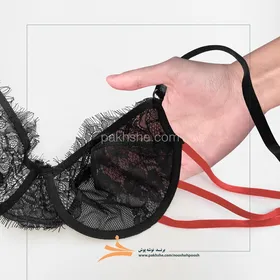 ست فانتزی مشکی بند گلبهی برند نوشه پوش